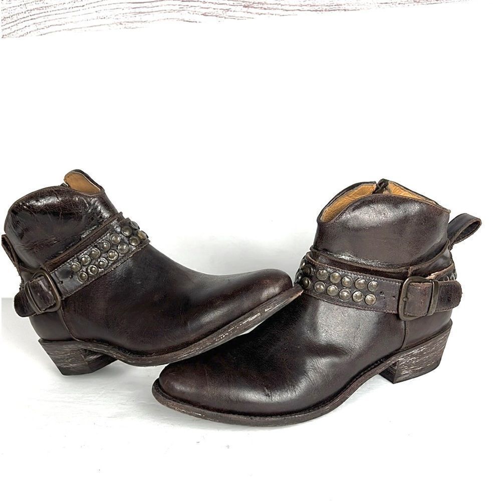 Five Worlds Cordani Serene Studded Cowboy Booties Brown Leather Side Zip 7 1/2